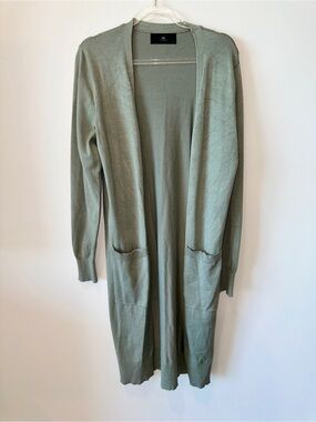With black - Light Sage Open-Front Long Cardigan Sweater